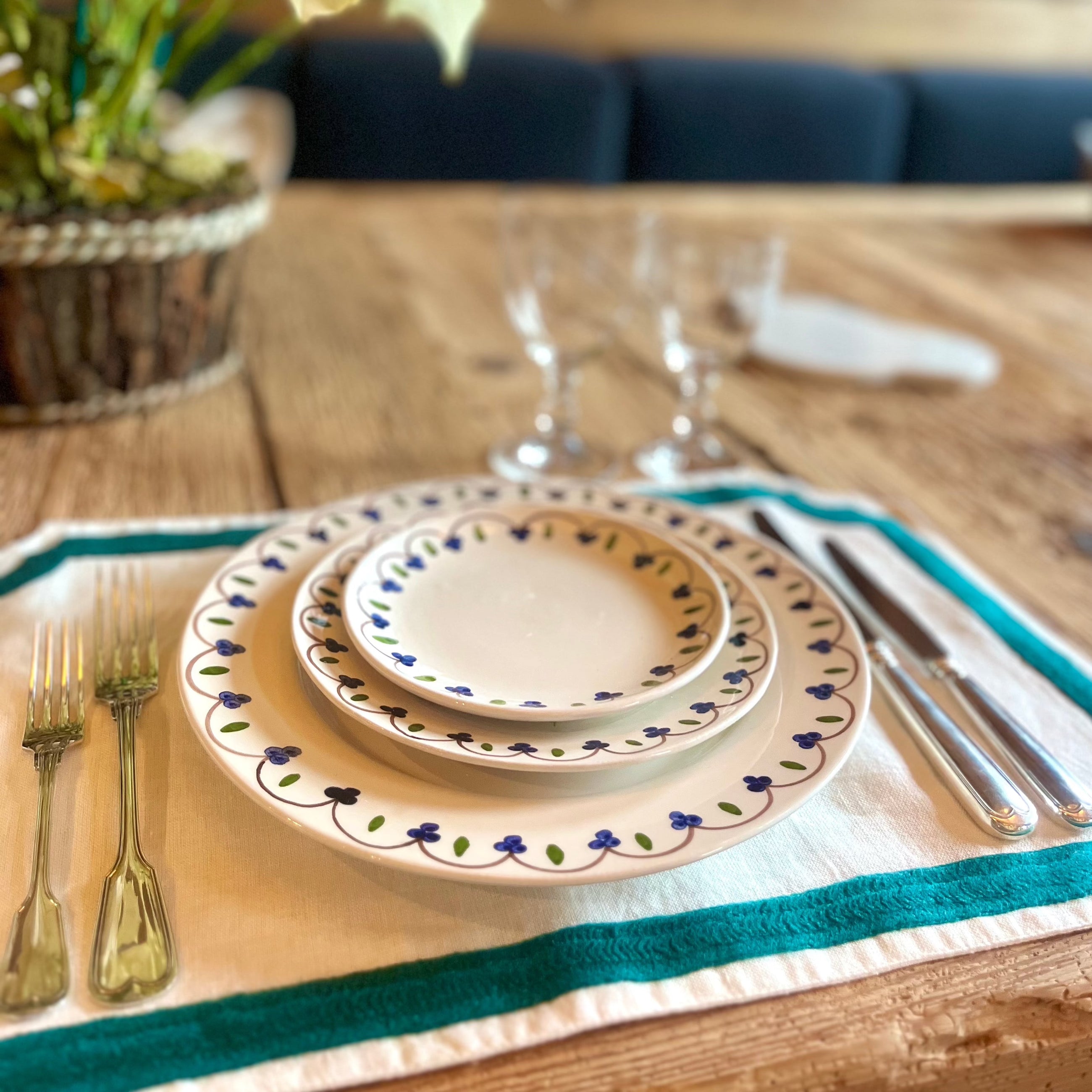 SET DE TABLE MAJORQUE VERT FONCÉ - LOT DE 4