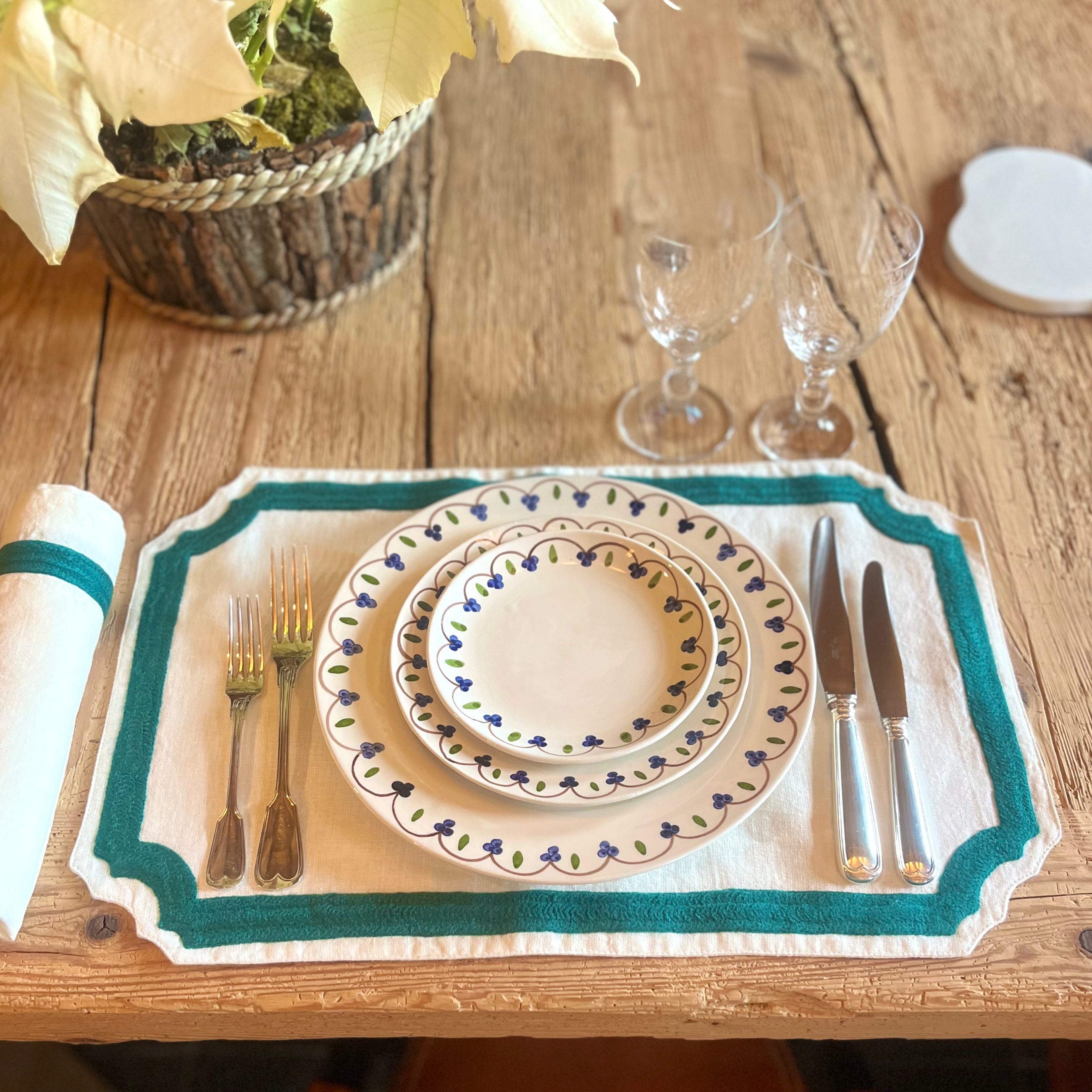 SET DE TABLE MAJORQUE VERT FONCÉ - LOT DE 4