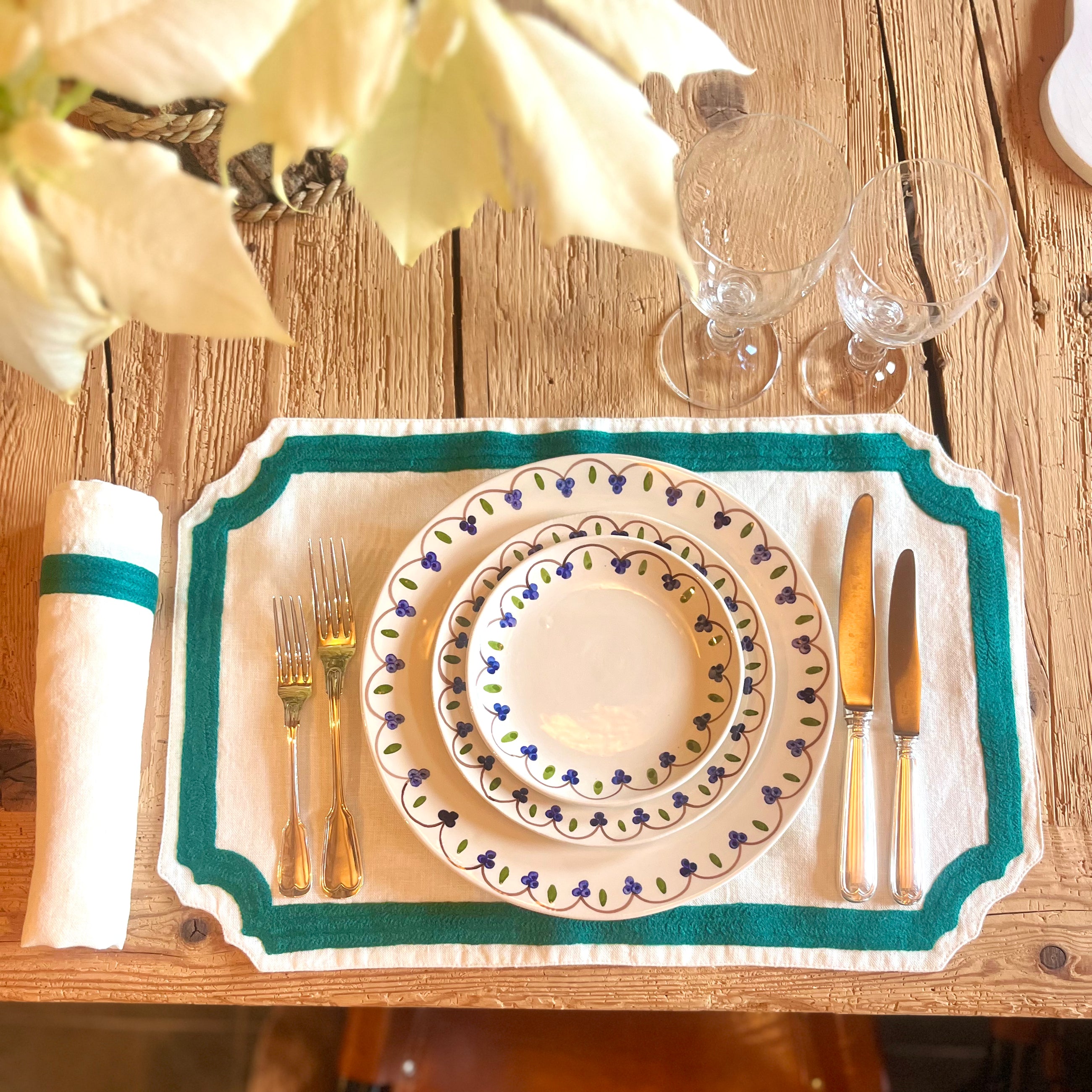 SET DE TABLE MAJORQUE VERT FONCÉ - LOT DE 4