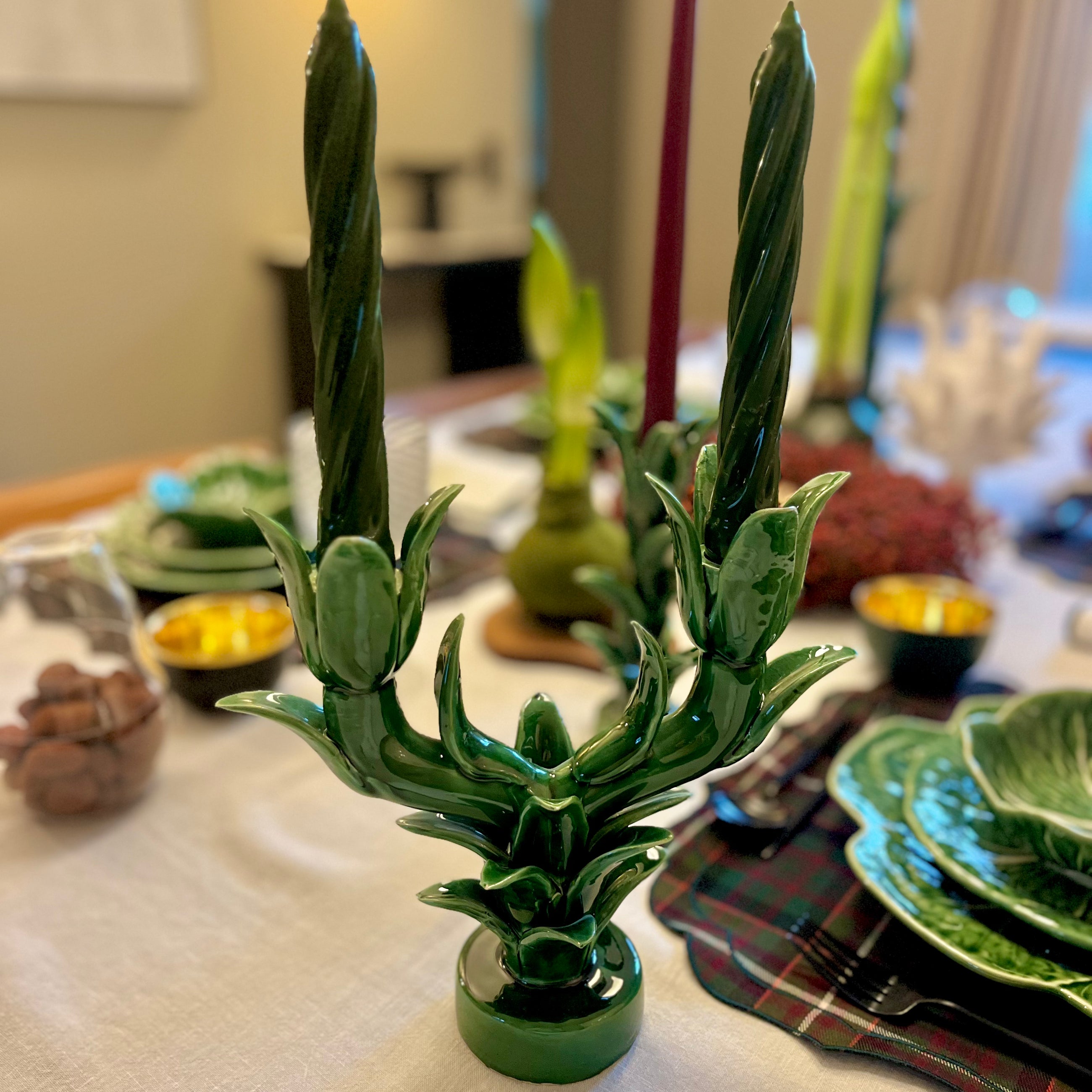 BOUGEOIR FLAMBEAU VERT EMERAUDE