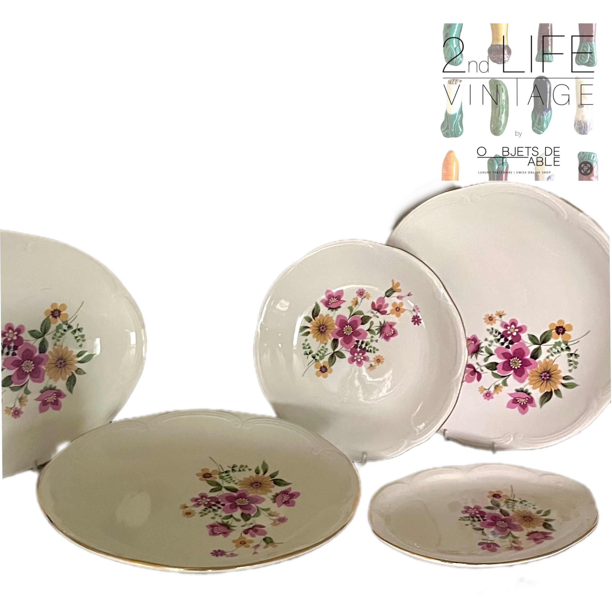 ASSIETTE FLEURIE VINTAGE - LOT DE 12
