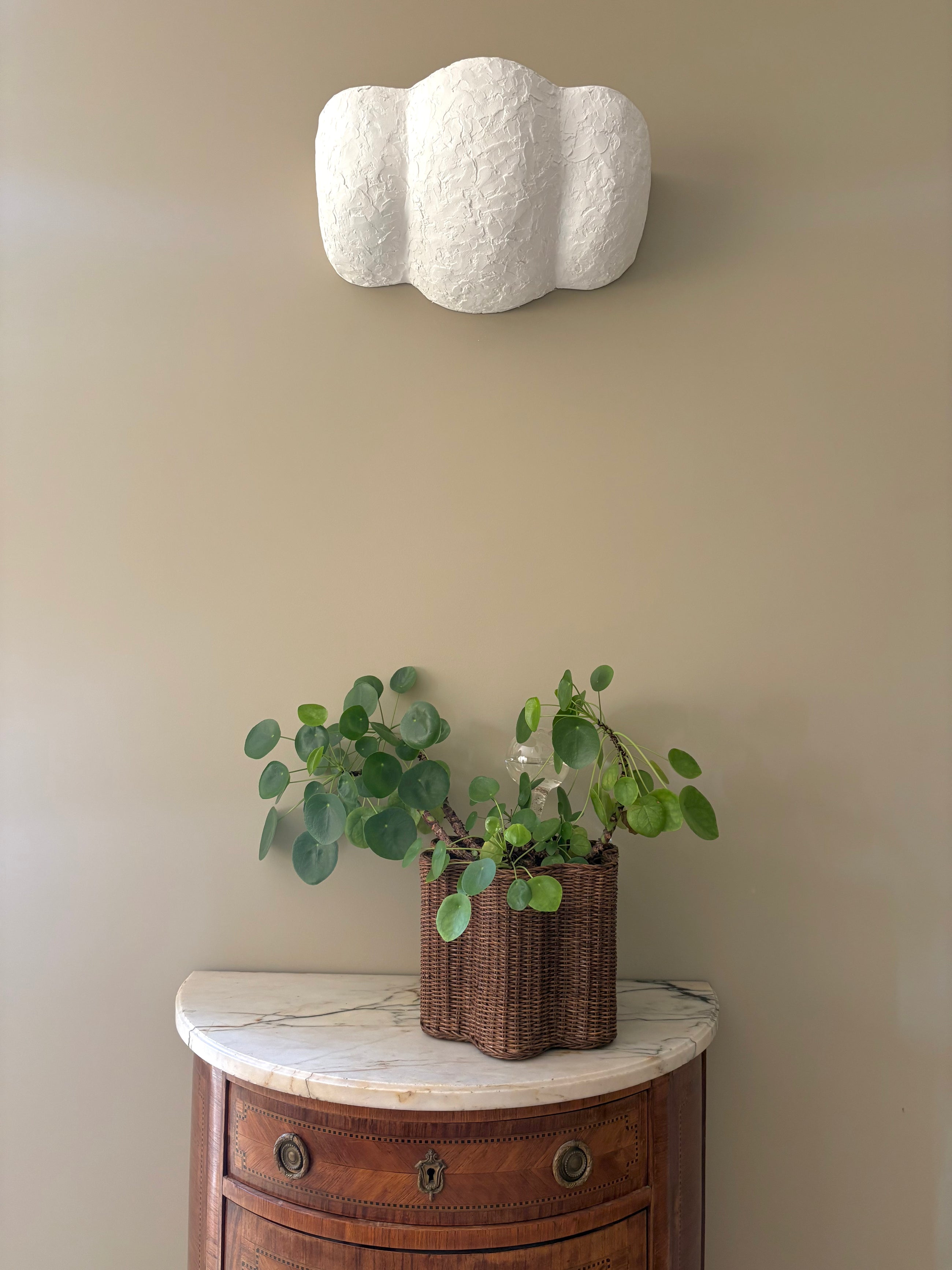 RATTAN AND SOLID BRASS VASE, TEAK