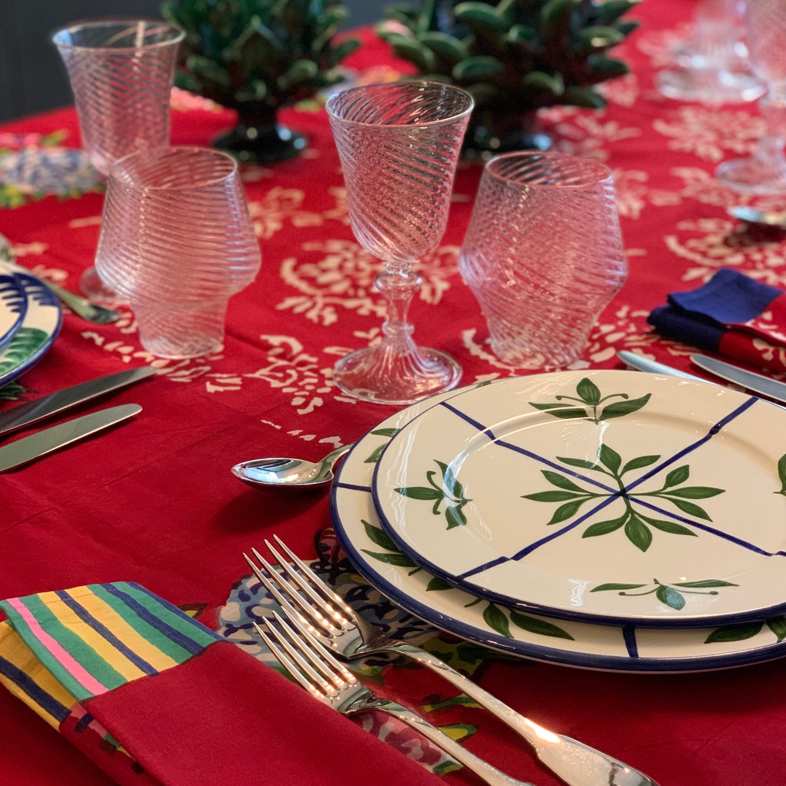 KANDEM QUEEN - RED - COTTON MUSLIN TABLECLOTH - 180x270cm