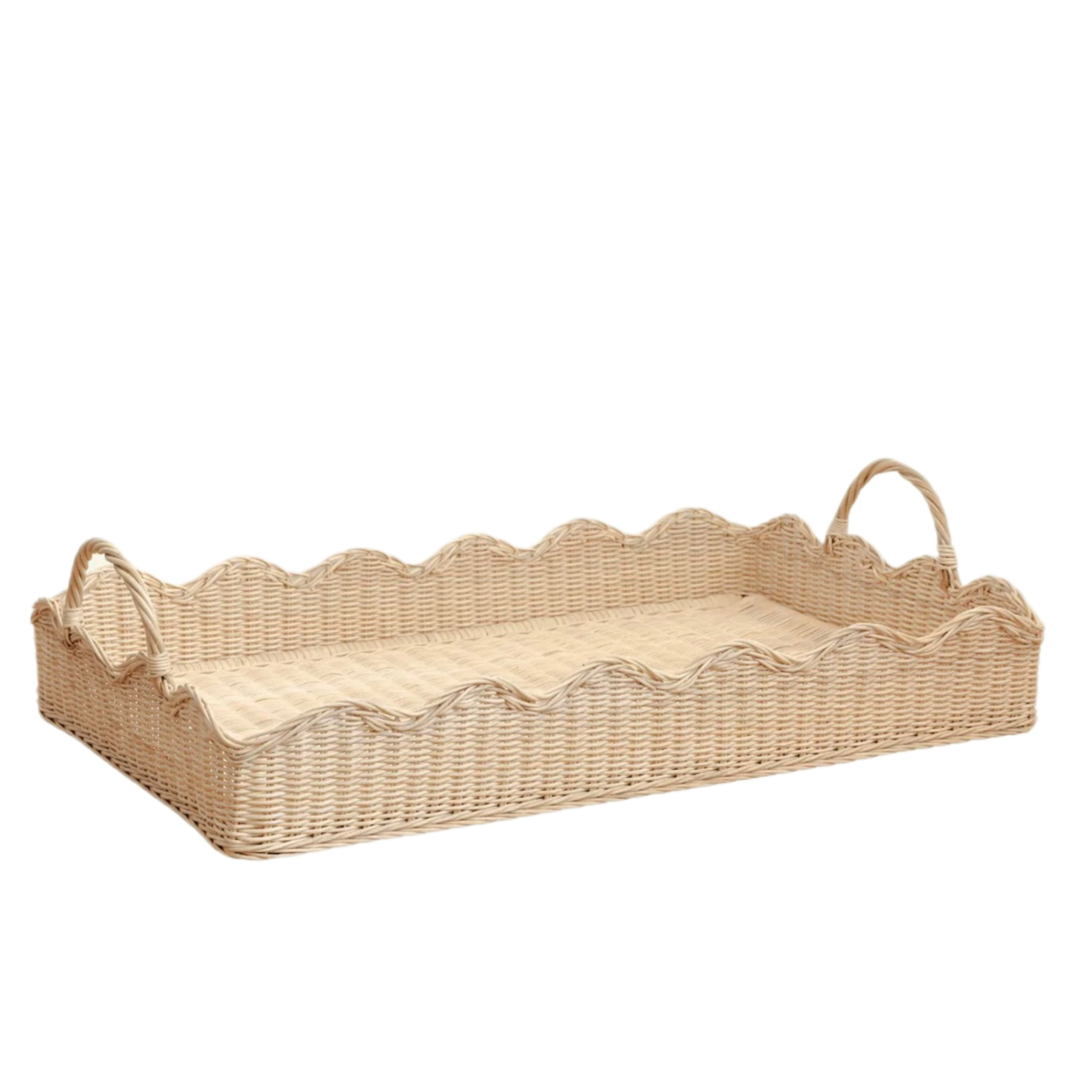 LARGE RATTAN SCALLOPED TRAY, NATURAL