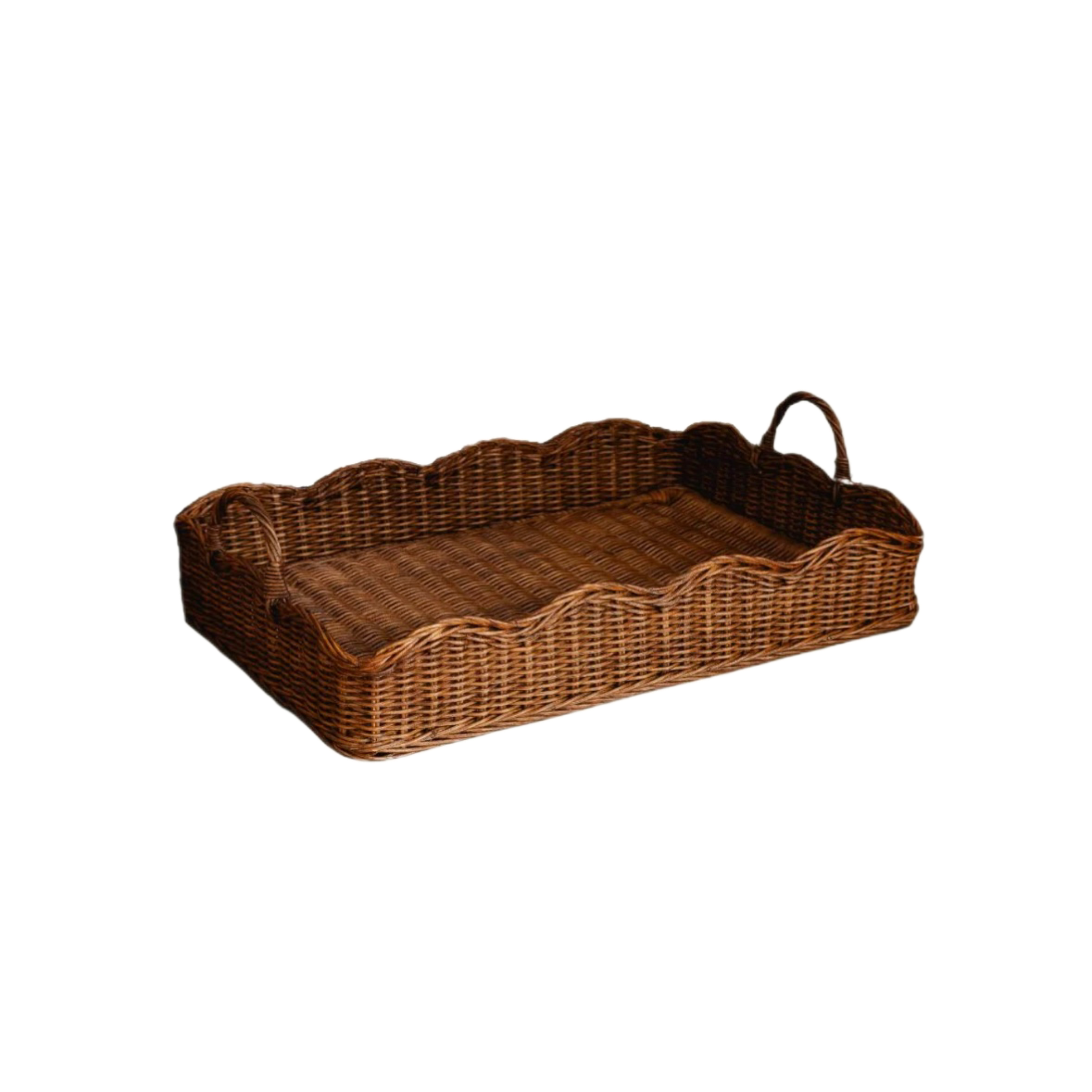 MEDIUM RATTAN SCALLOPED TRAY, TEAK