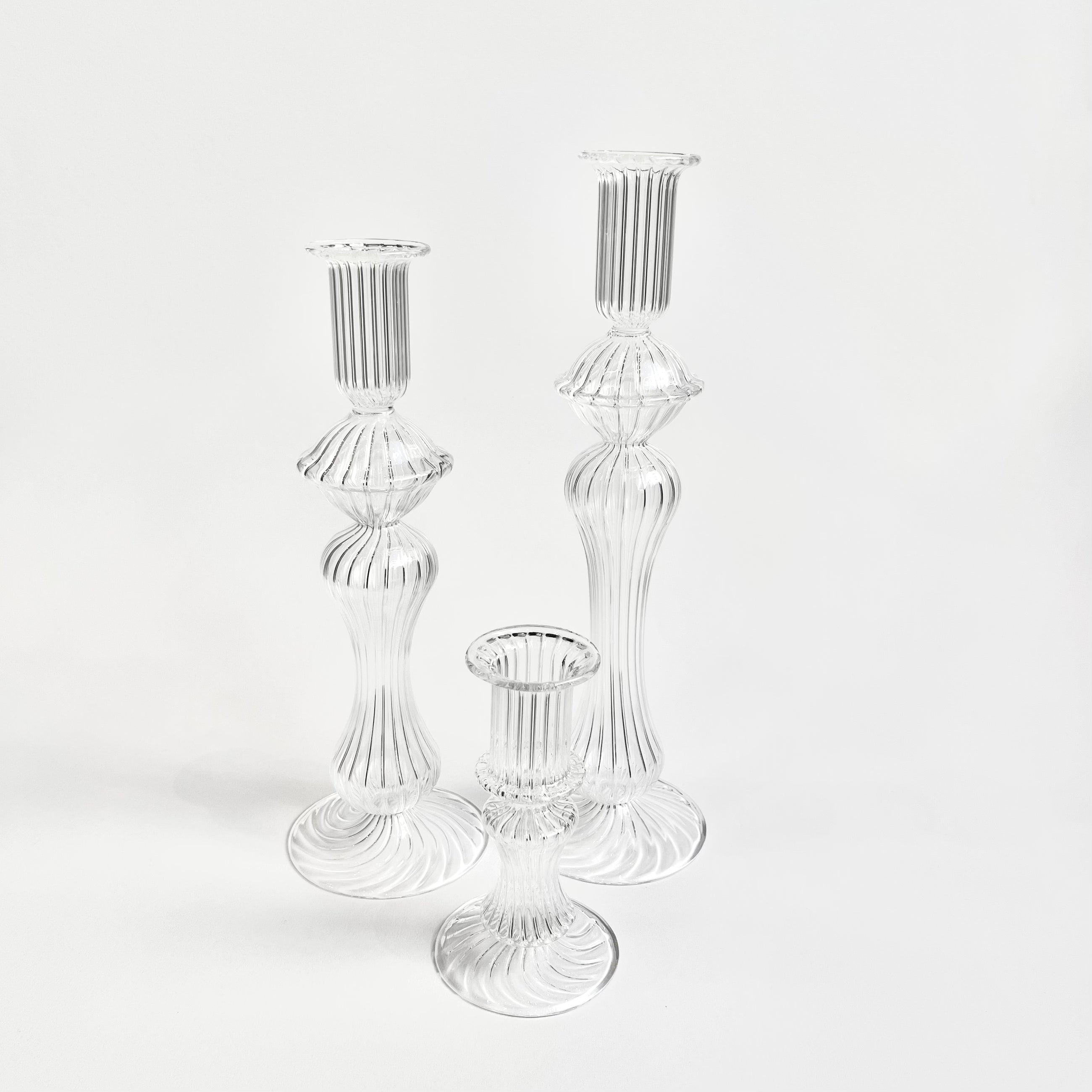 TRIO OF STRIPED CANDLE HOLDERS