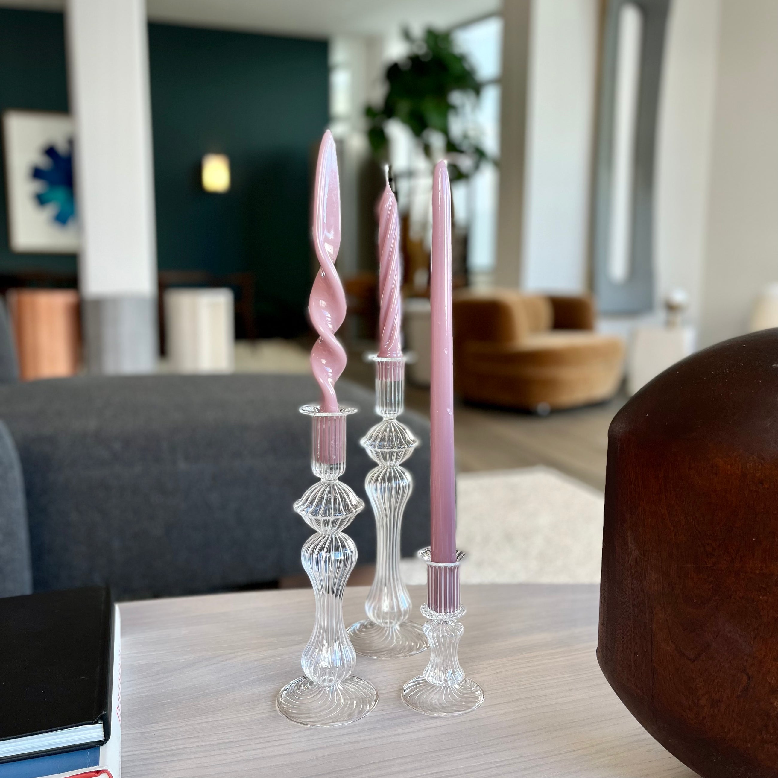 TRIO OF STRIPED CANDLE HOLDERS