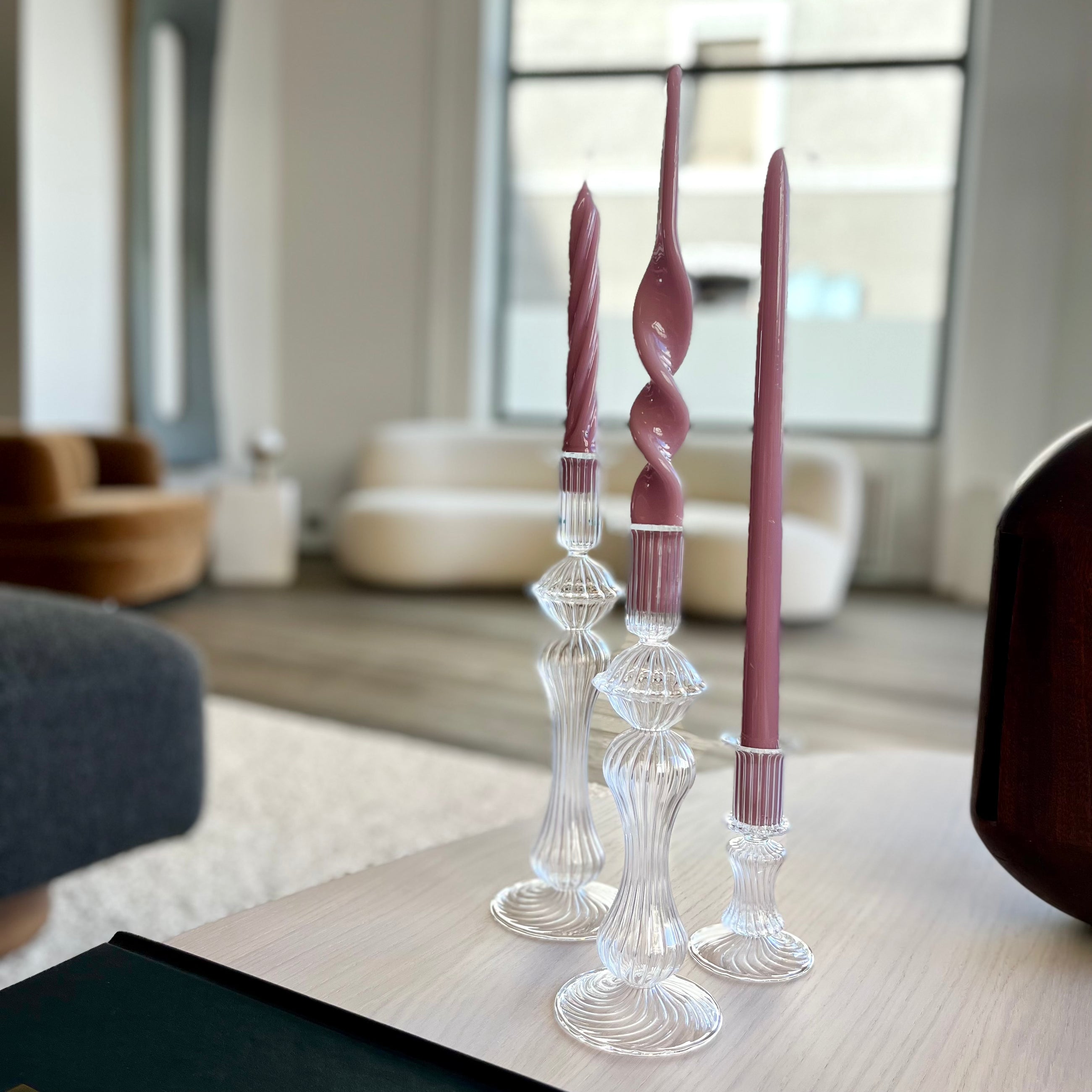 TRIO OF STRIPED CANDLE HOLDERS