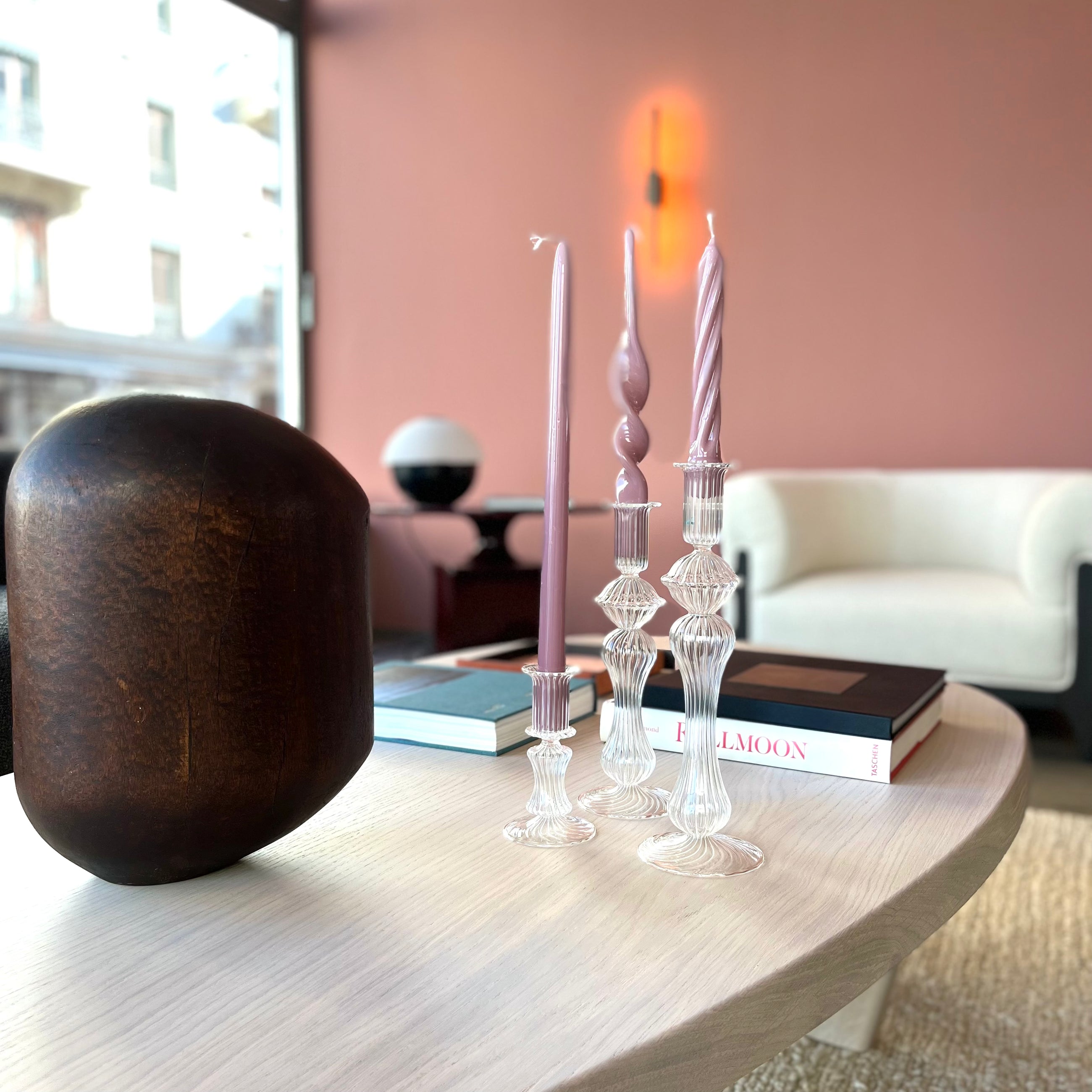 TRIO OF STRIPED CANDLE HOLDERS