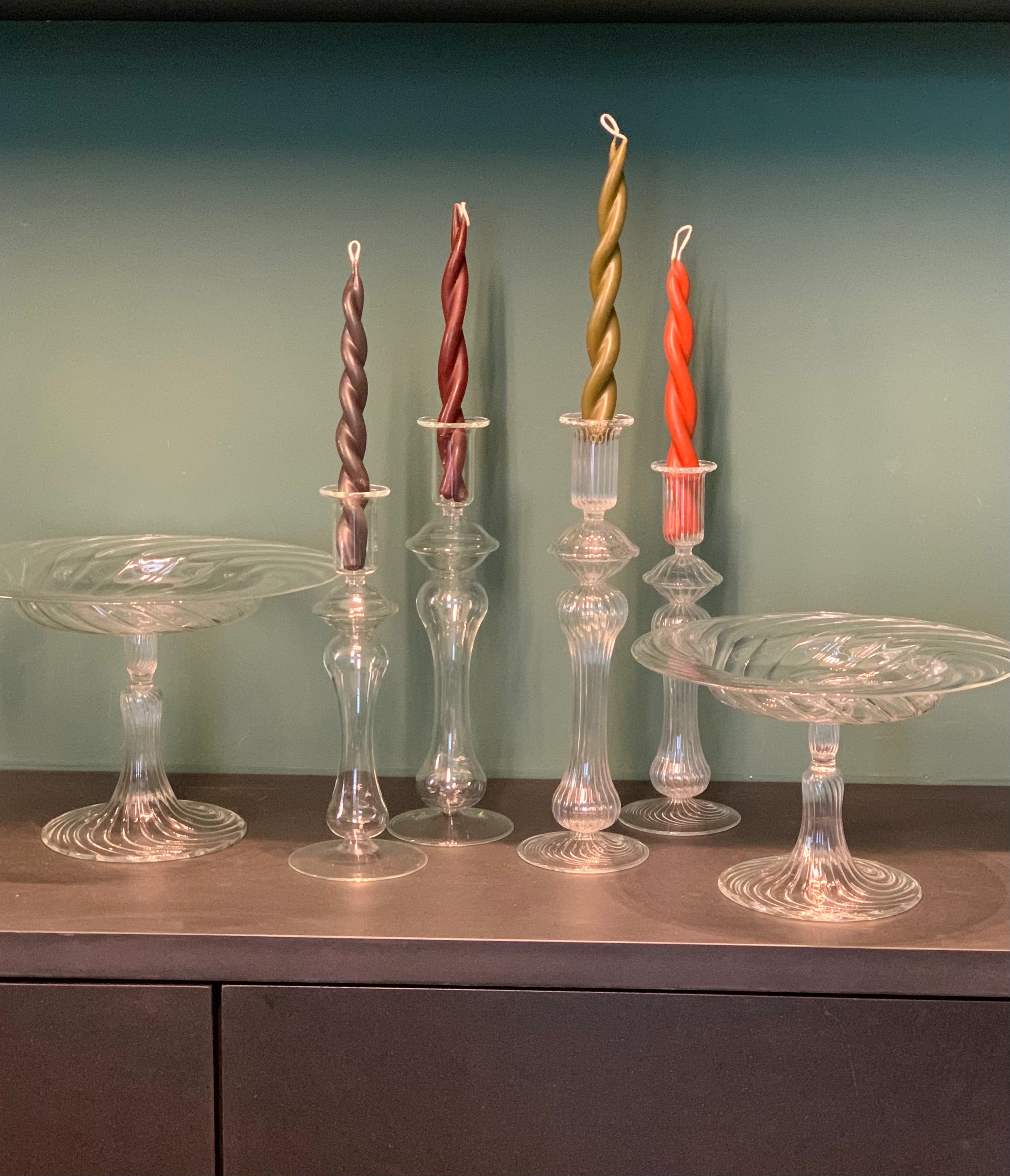 TRIO OF STRIPED CANDLE HOLDERS