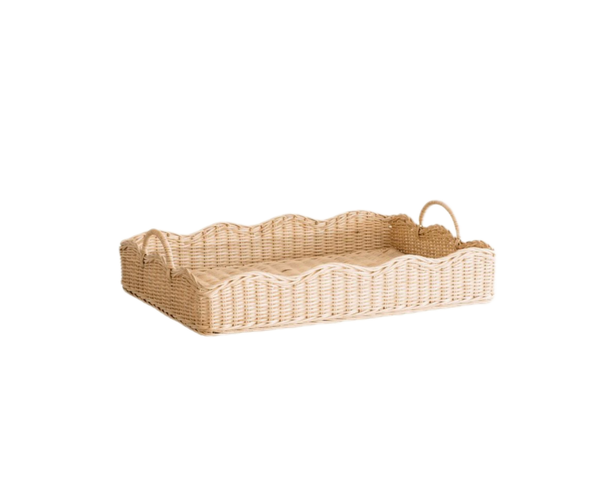 MEDIUM RATTAN SCALLOPED TRAY, NATURAL