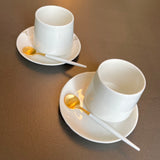 CUP AND SAUCER SIMPLE BLANCHE & OR - SET OF 4