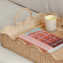 LARGE RATTAN SCALLOPED TRAY, NATURAL