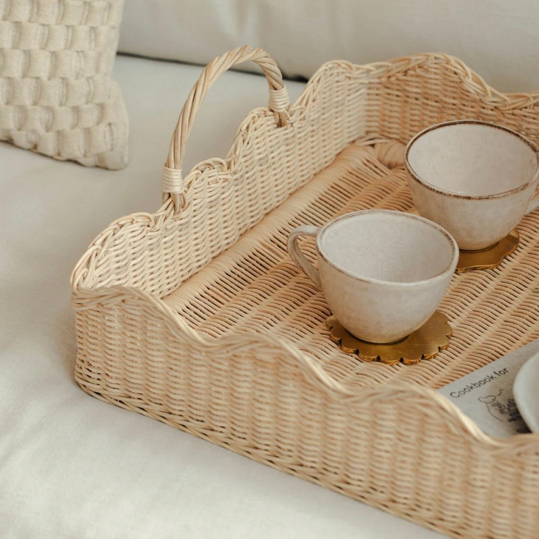 LARGE RATTAN SCALLOPED TRAY, NATURAL