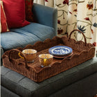 LARGE RATTAN SCALLOPED TRAY, TEAK