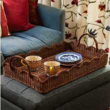LARGE RATTAN SCALLOPED TRAY, TEAK