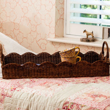 LARGE RATTAN SCALLOPED TRAY, TEAK