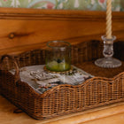 MEDIUM RATTAN SCALLOPED TRAY, TEAK
