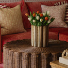 RATTAN AND SOLID BRASS VASE, TEAK