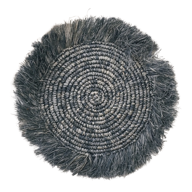 SET DE TABLE EN RAPHIA BLEU-GRIS - LOT DE 4