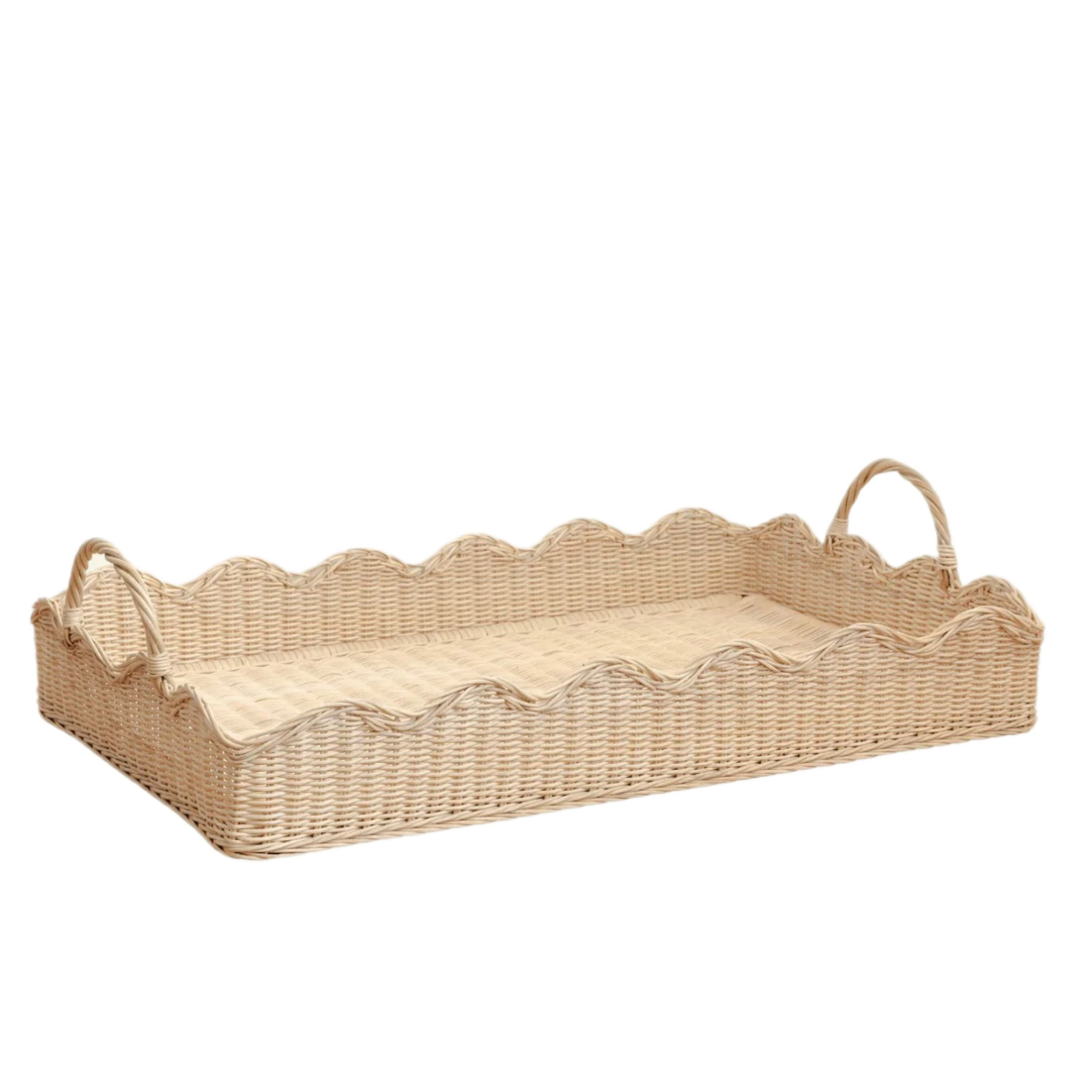 LARGE RATTAN SCALLOPED TRAY, NATURAL