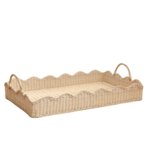 LARGE RATTAN SCALLOPED TRAY, NATURAL