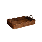 MEDIUM RATTAN SCALLOPED TRAY, TEAK