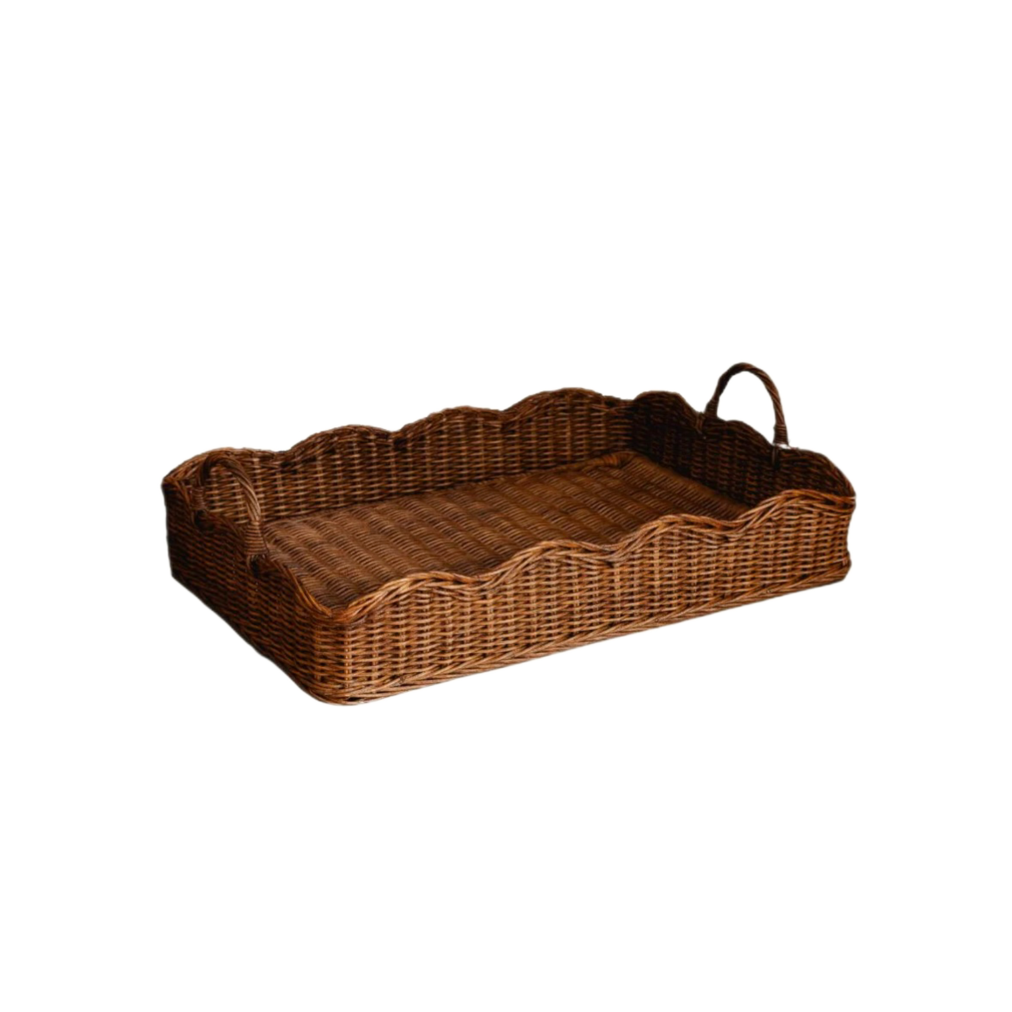 MEDIUM RATTAN SCALLOPED TRAY, TEAK