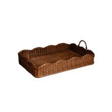 MEDIUM RATTAN SCALLOPED TRAY, TEAK