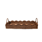 LARGE RATTAN SCALLOPED TRAY, TEAK