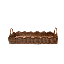 LARGE RATTAN SCALLOPED TRAY, TEAK
